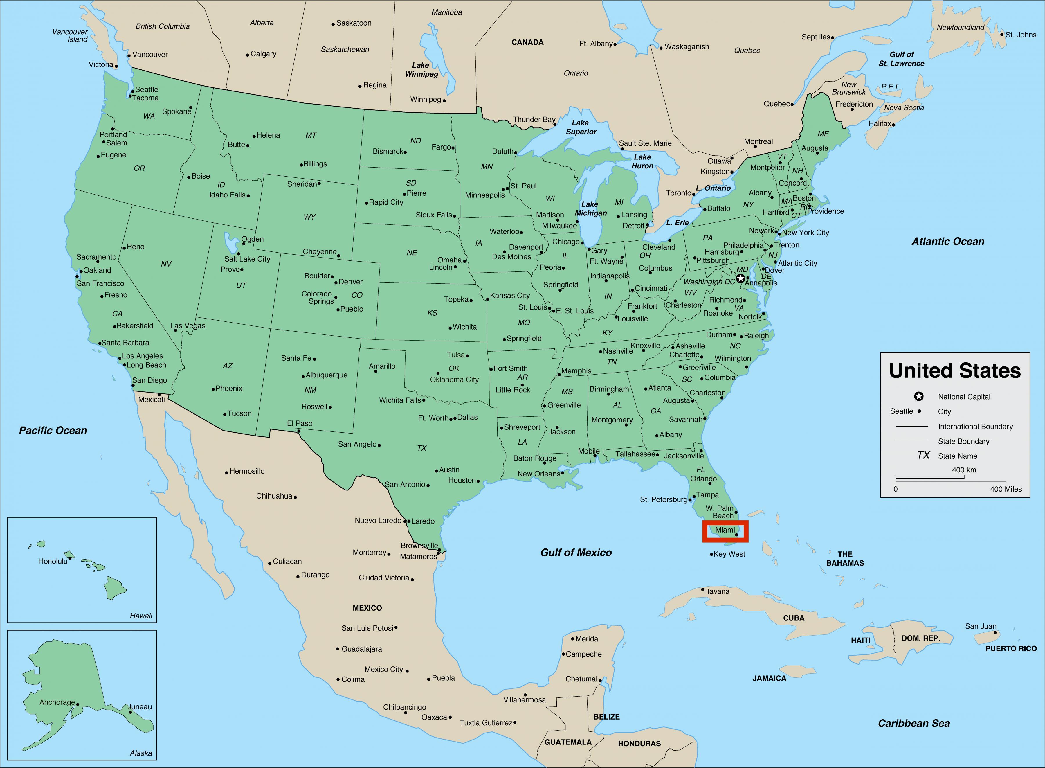 Miami, USA karta - Miami i USA karta (Florida, USA)