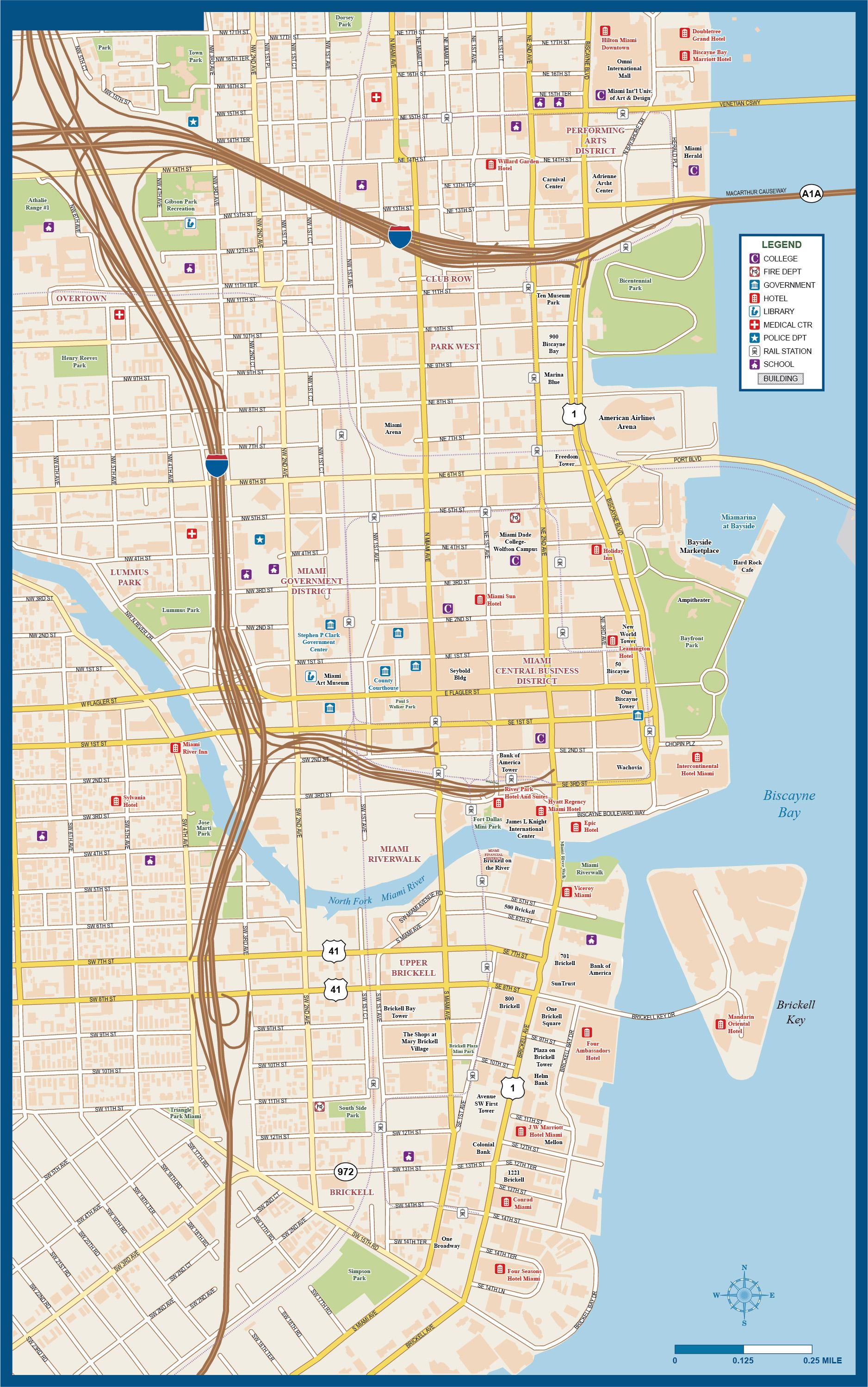 Miami downtown karta - Karta över downtown Miami (Florida, USA)